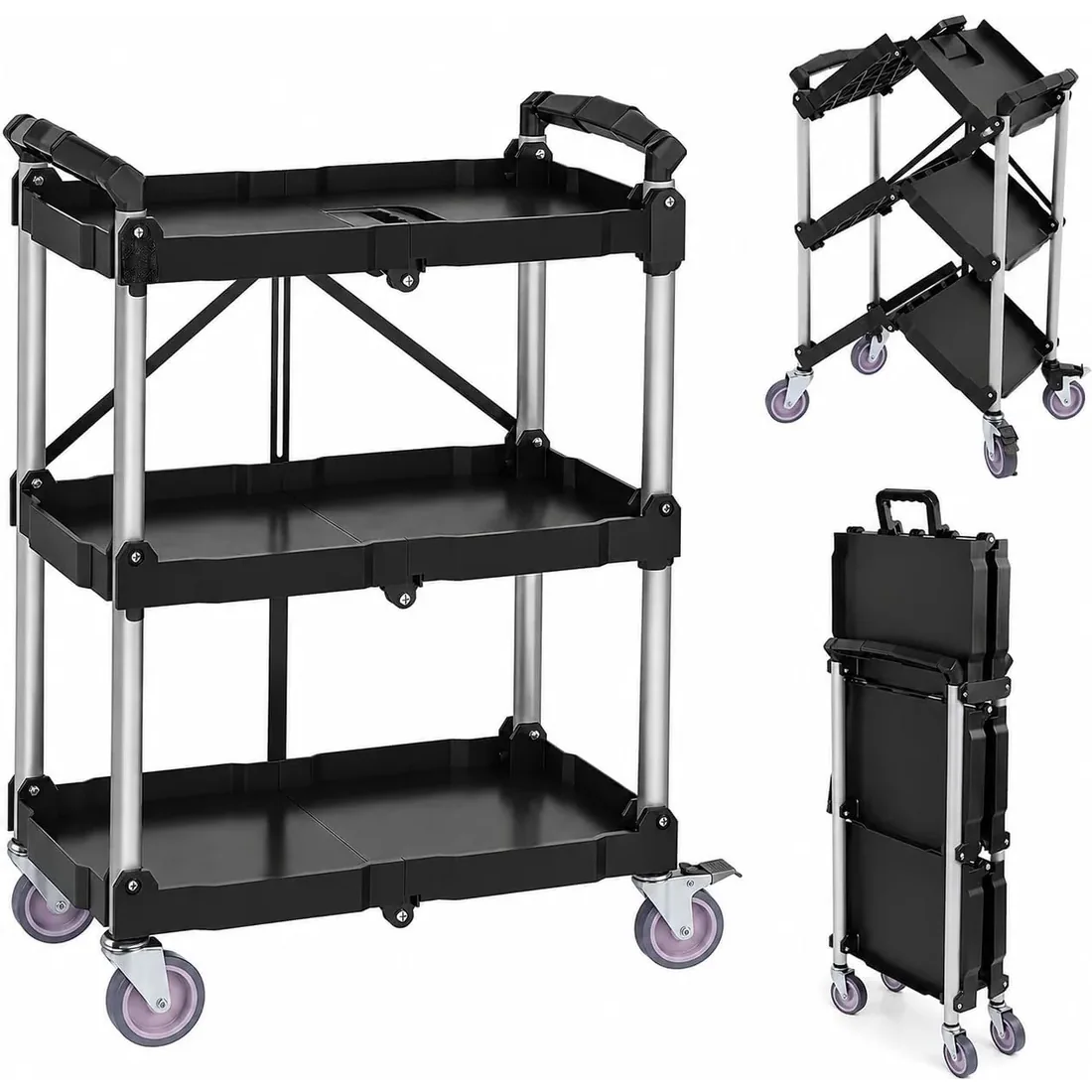 HULKFIT Folding 3-Tier Utility Cart