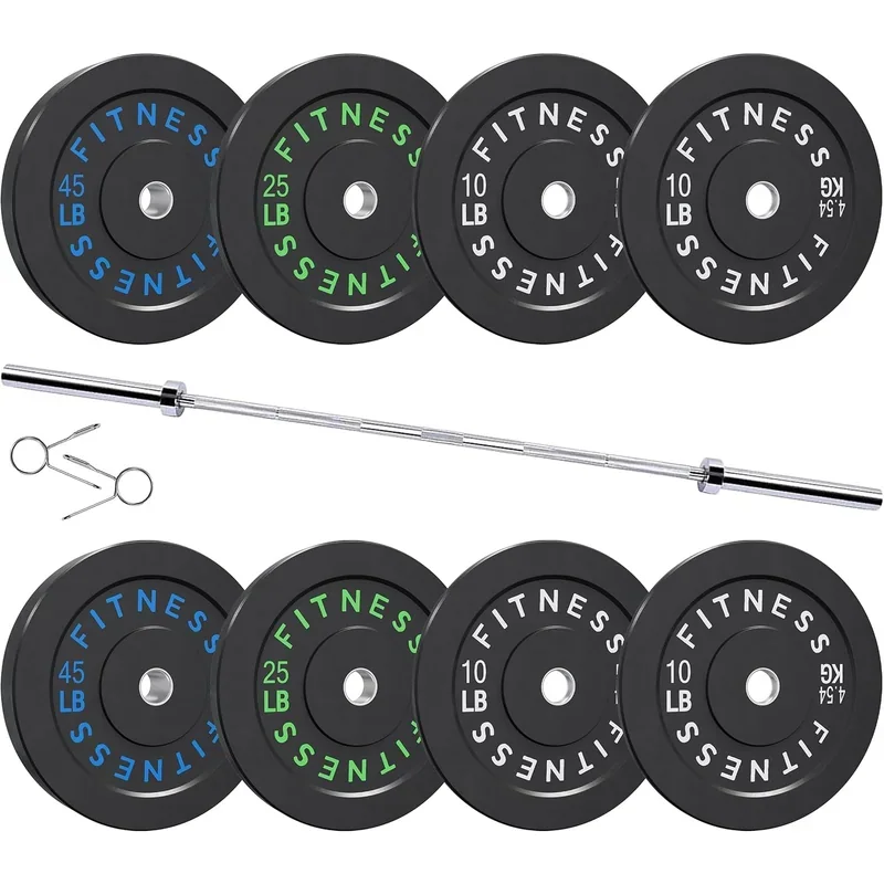 HULKFIT Bumper Plate Set with 7 ft Bar, 180 lb · Black