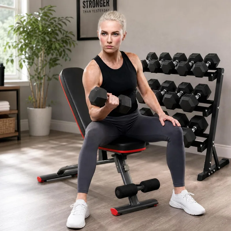 HULKFIT 550 lb Dumbbell Set with Rack and Bench, 550 lb Dumbbells & Adjustable Bench · Black